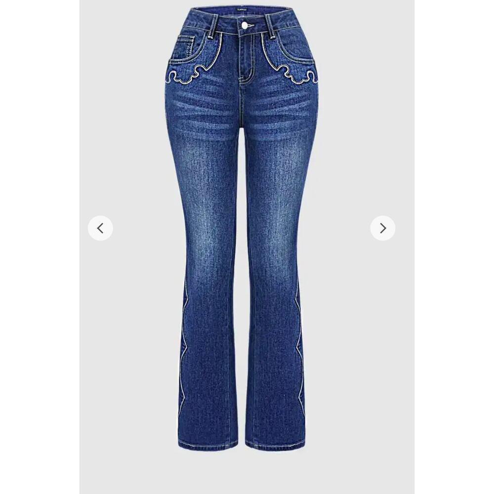 NWT Flamingals Stitch Detail Mid Waist Bootcut Jeans Without Belt Sz L